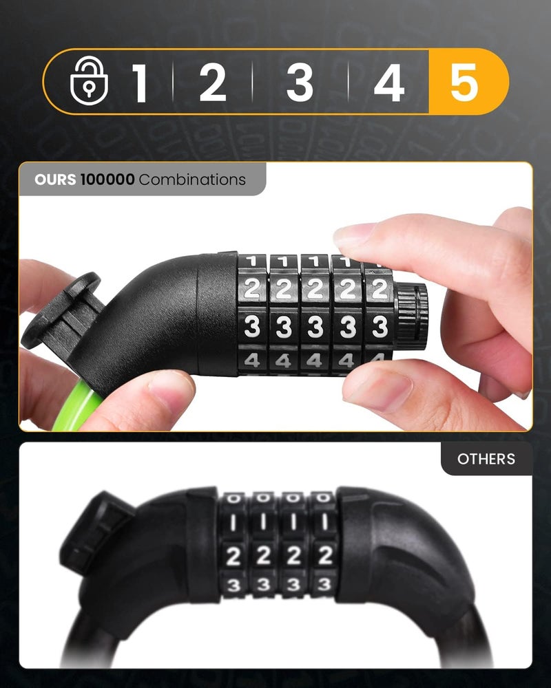 KEYSTP Bike Lock Cable with Combination,High Security 5-Digit Resettable Combination Bicycle Lock Anti-Theft, with Mounting Bracket for Bikes and Scooters - Image 2